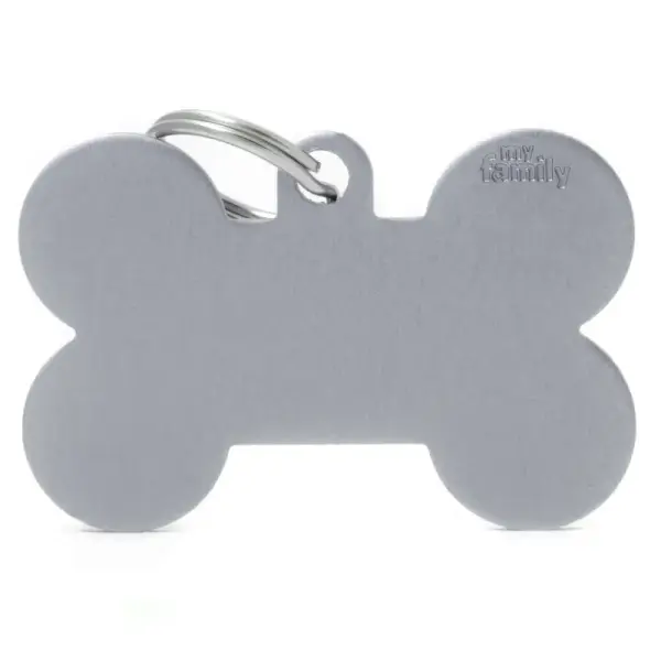 Médaille Chien Os XL Aluminium Gris – MyFamily – Gravure Personnalisée