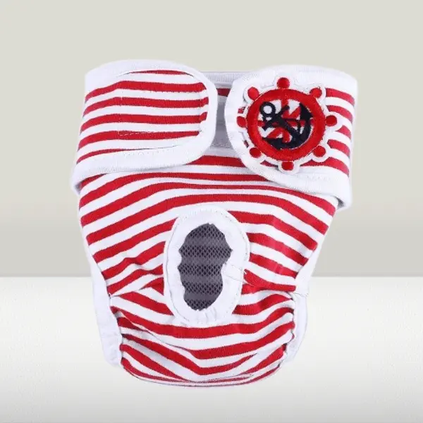 Culotte absorbante pour chien rayé rouge et blanc