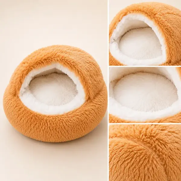 Panier igloo camel et blanc chien