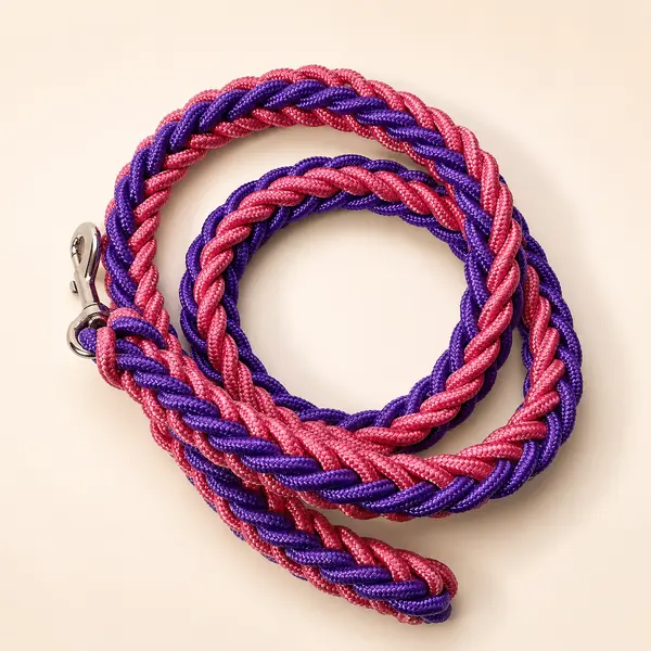 Laisse tricotée rose et violet chien