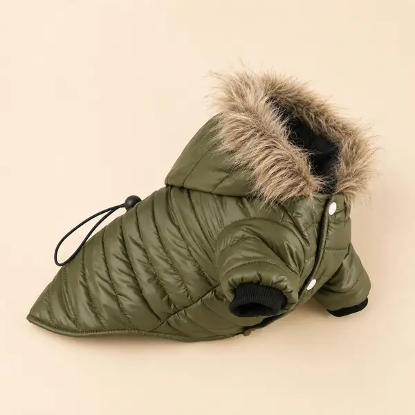 Manteau Chihuahua : Doudoune col fourrure verte