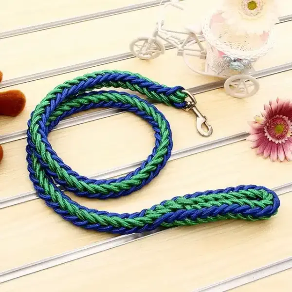 Laisse tricotée bleu et vert chien