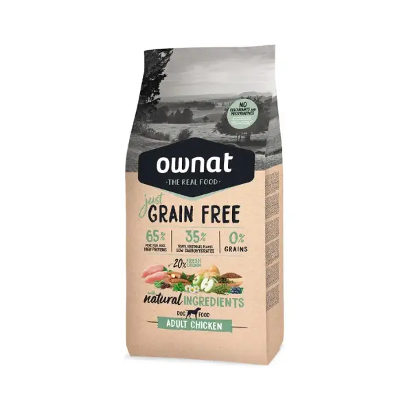 OWNAT JUST GRAIN FREE – CROQUETTES CHIENS ADULTES SENIOR/LIGHT – Poulet
